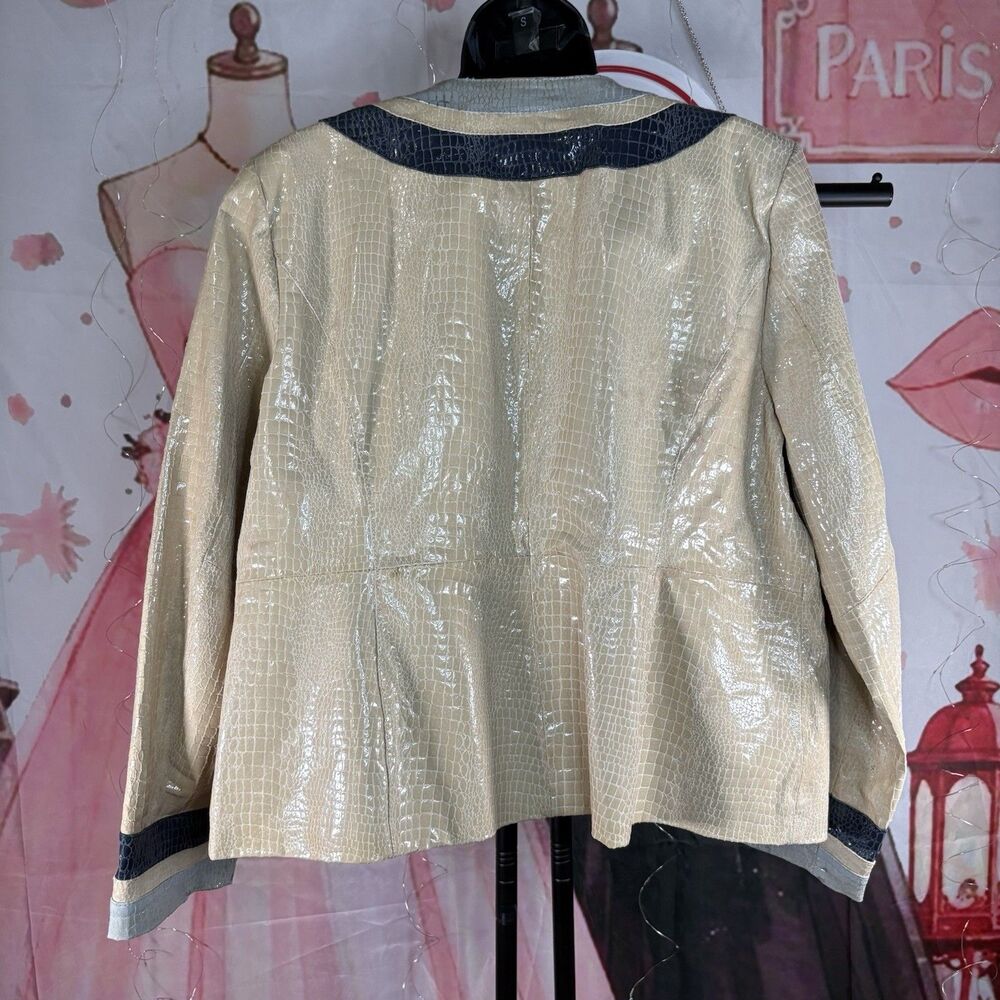 Bradley Bayou Women's Leather Jacket Beige Snake Print Front/Pocket Zip XL - Picture 14 of 16